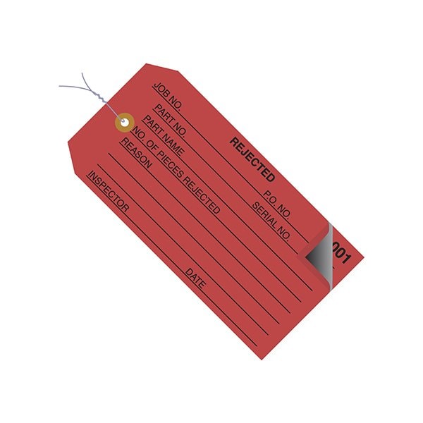 Bsc Preferred 4 3/4 x 2-3/8'' - ''Rejected'' Inspection Tags 2 Part - Numbered 000 - 499 - Pre-Wired, 500PK BUY00030769 - main